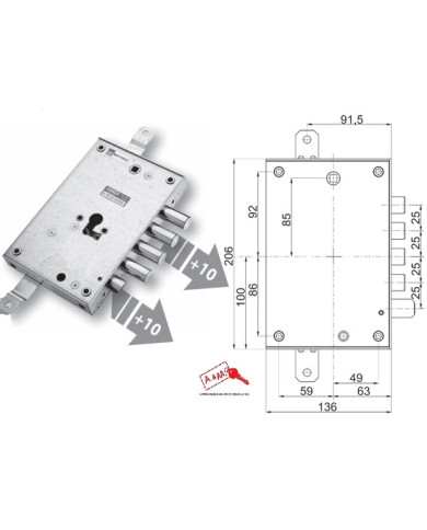 MOTTURA SERRATURA CIL E 63+10 DX AER 898571D25