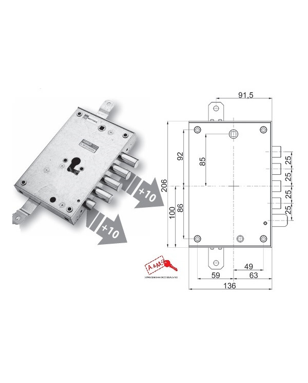 MOTTURA SERRATURA CIL E 63+10 DX AER 898571D25
