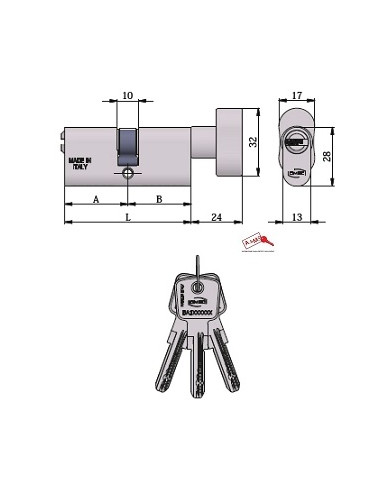 OMEC CILINDRO OVALE POMOLO CHIAVE PIATTA 35-35