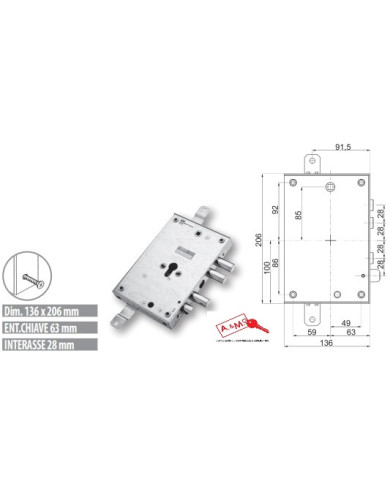 MOTTURA SERRATURA TRIPLICE CIL SX ART 898371I