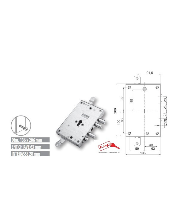 MOTTURA SERRATURA TRIPLICE CIL SX ART 898371I
