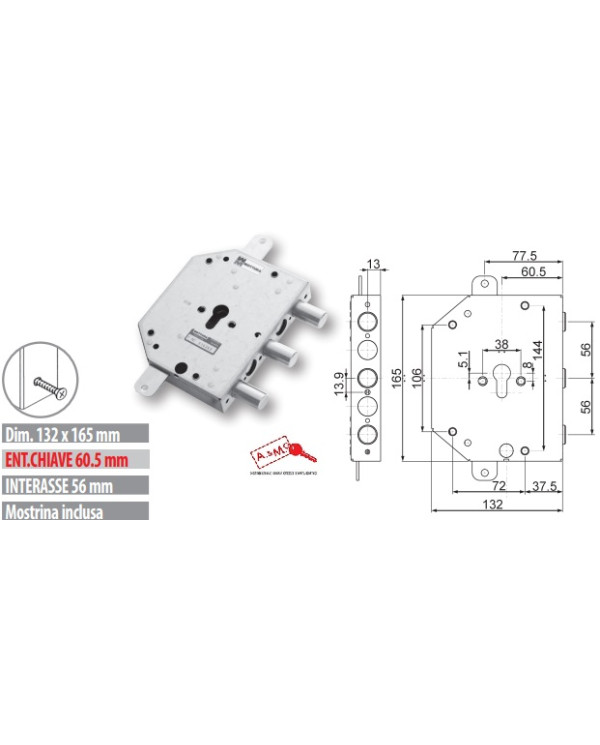 MOTTURA SERRATURA BLINDATI CIL E60 ART 89C853