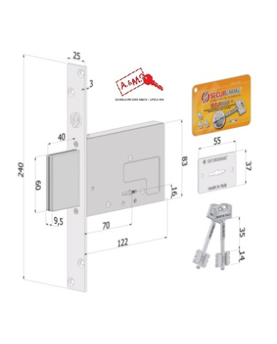 SECUREMME SERRATURA LATERALE E70 DM SERIE 2031