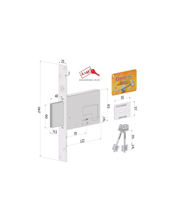 SECUREMME SERRATURA LATERALE E70 DM SERIE 2031