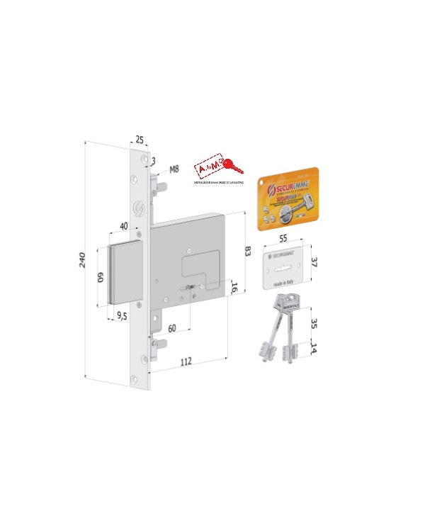 SECUREMME SERRATURA TRIPLICE E60 DM SERIE 2033
