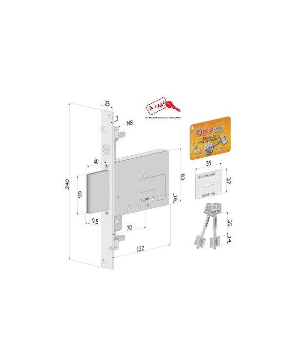 SECUREMME SERRATURA TRIPLICE E70 DM SERIE 2033