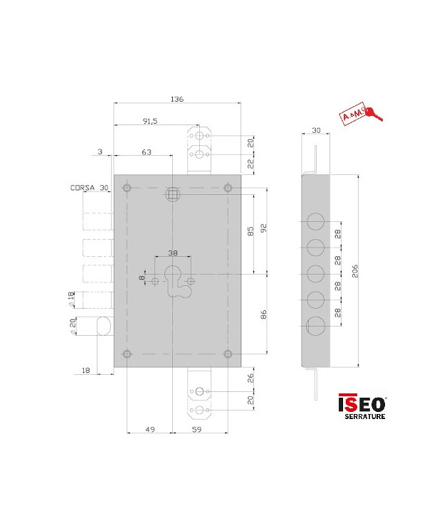 ISEO SERRATURA BLINDATI CIL E63 I37 COMP MOTT