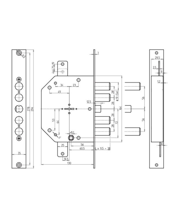 CR SERRATURA PLANARE DM SX ART 2155 INT. 28