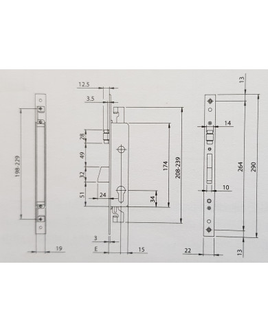 ISEO SERRATURA MONTANTE TRIPLICE A RULLO ENT 25