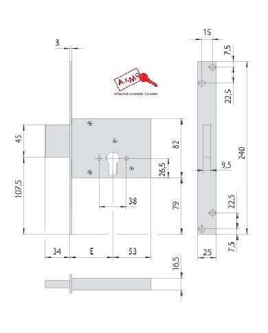 CISA SERRATURA INFILARE E60 A CILINDRO 56013