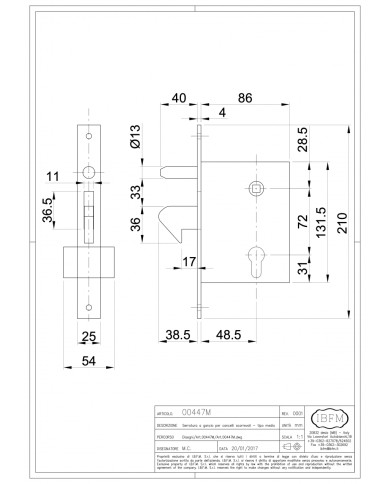 IBFM SERRATURA A GANCIO PER SCORREVOLI E50 ART 447