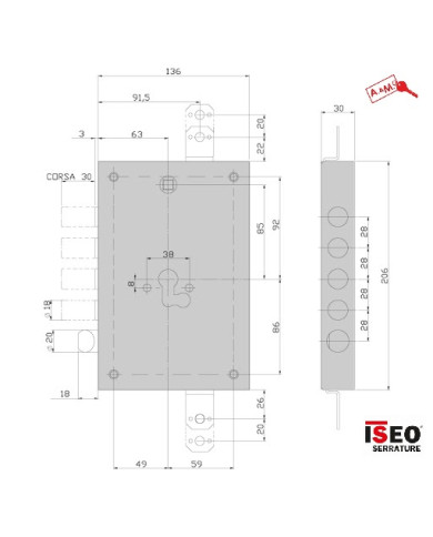 ISEO SERRATURA BLINDATI CIL E63+10 I28 COMP CISA