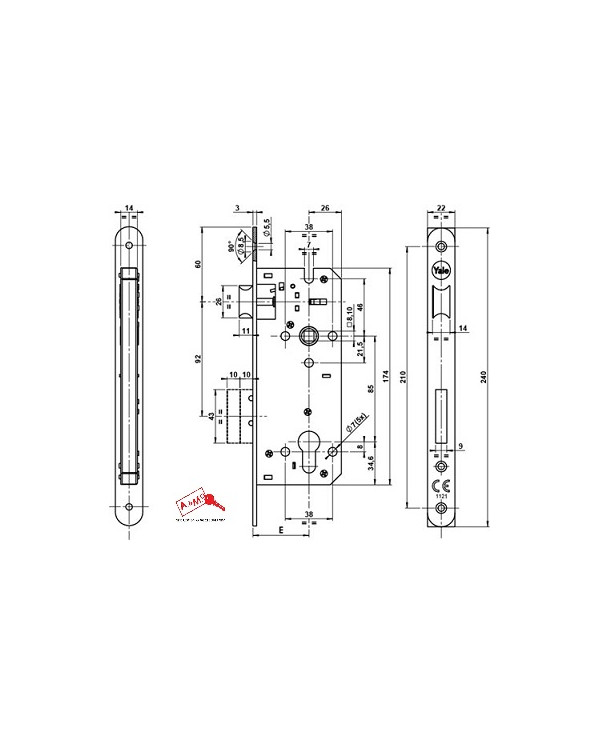 YALE SERRATURA INFILARE LEGNO E50 OTT ART 52X0050