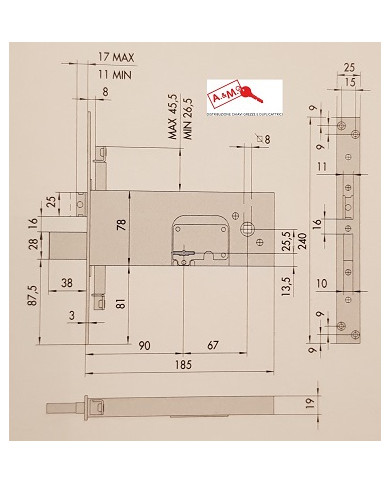 CISA SERRATURA FASCIA TRIPLICE DM E90 ART 57358