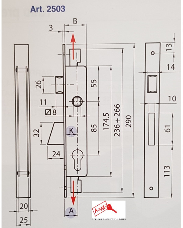 IBFM SERRATURA TRIPLICE PER MONTANTE E25 ART 2503