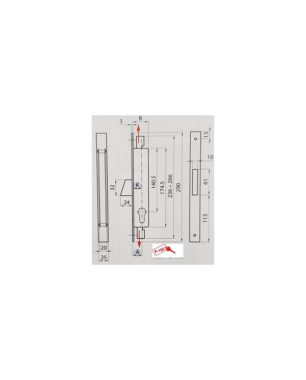 IBFM SERRATURA TRIPLICE PER MONTANTE E30 ART 2504