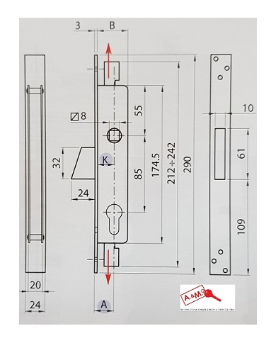 IBFM SERRATURA TRIPLICE PER MONTANTE E35 ART 2502