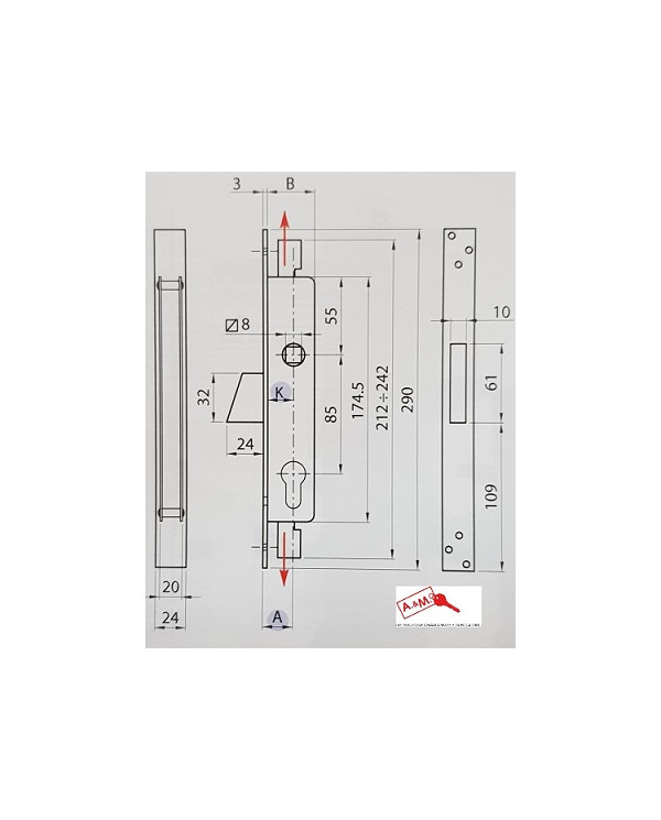 IBFM SERRATURA TRIPLICE PER MONTANTE E35 ART 2502