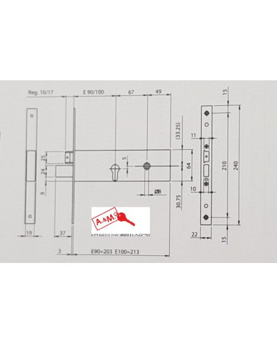 ISEO SERRATURA FASCIA LATERALE CILINDRO E 90