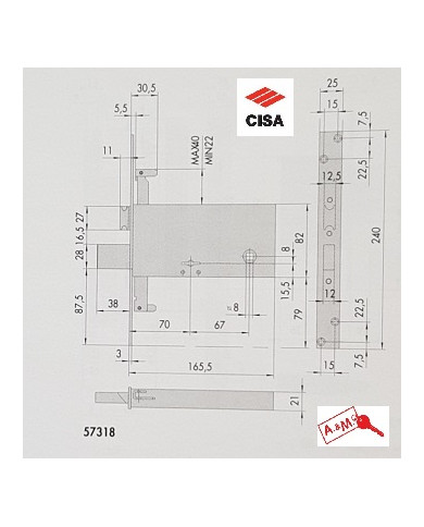 CISA SERRATURA FASCIA TRIPLICE DM E70 ART 57318