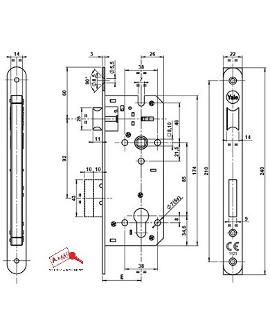 YALE SERRATURA INFILARE LEGNO E60 NK ART 52X0060S2