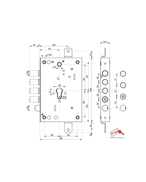 MOTTURA SERRATURA BLINDATI CIL E63 I37+10 82571