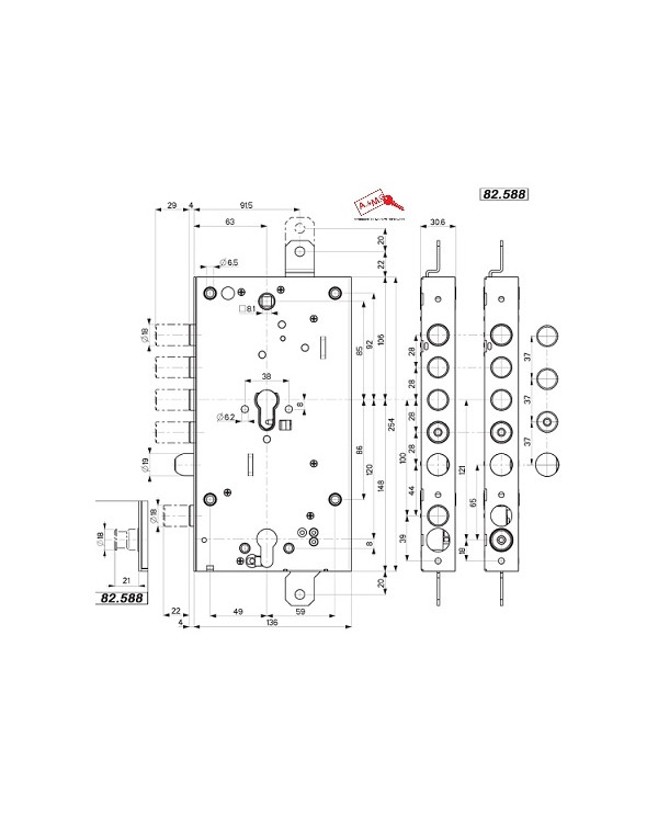 MOTTURA SERRATURA BLINDATI 2 CIL E63 I28 82588
