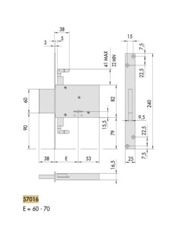 CISA SERRATURA TRIPLICE DM PER FERRO E60 57016