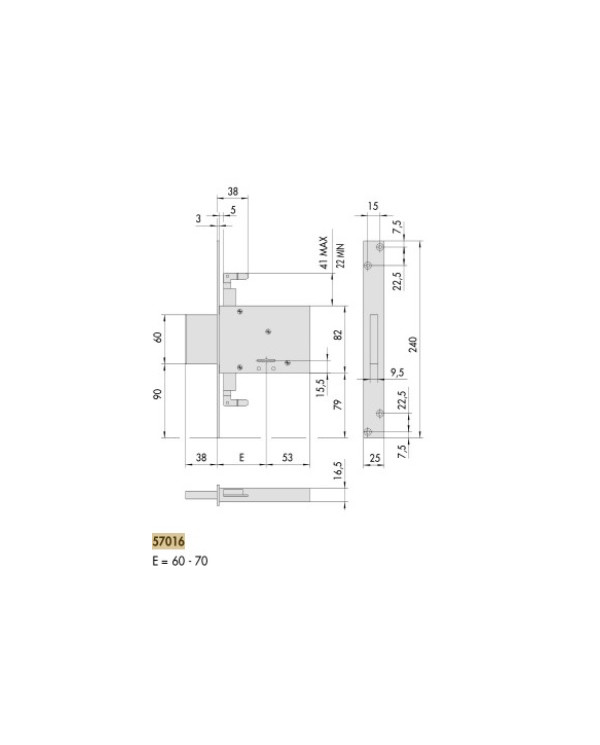 CISA SERRATURA TRIPLICE DM PER FERRO E60 57016
