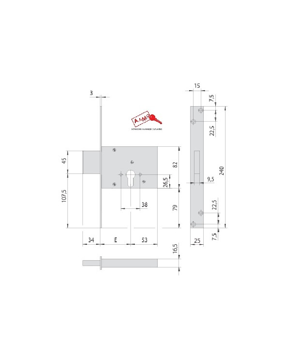 CISA SERRATURA INFILARE E70 A CILINDRO 56013