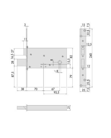 CISA SERRATURA FASCIA LATERALE DM E70 ART 57313