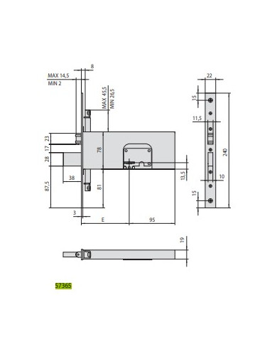 CISA SERRATURA FASCIA TRIPLICE DM E90 ART 57365