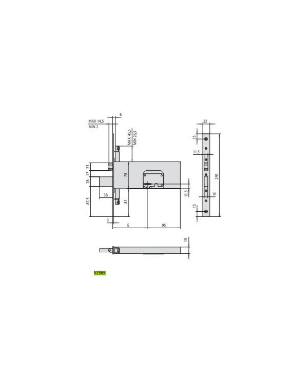 CISA SERRATURA FASCIA TRIPLICE DM E90 ART 57365