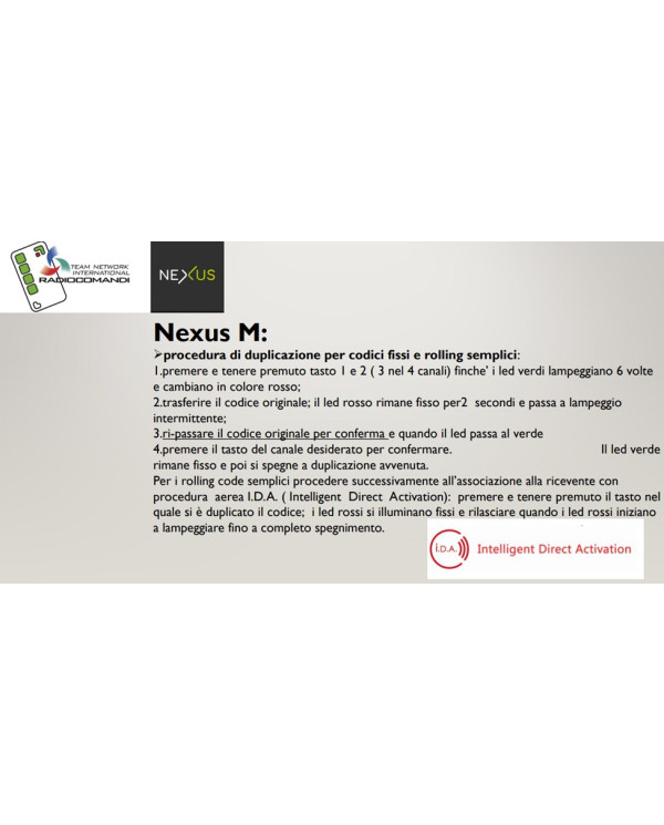 NEXUS M RADIOCOMANDO RESIDENZIALE CNF 10