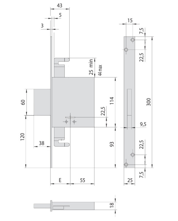 CISA SERRATURA INFILARE DM E60 TRIPLICA ART 57015
