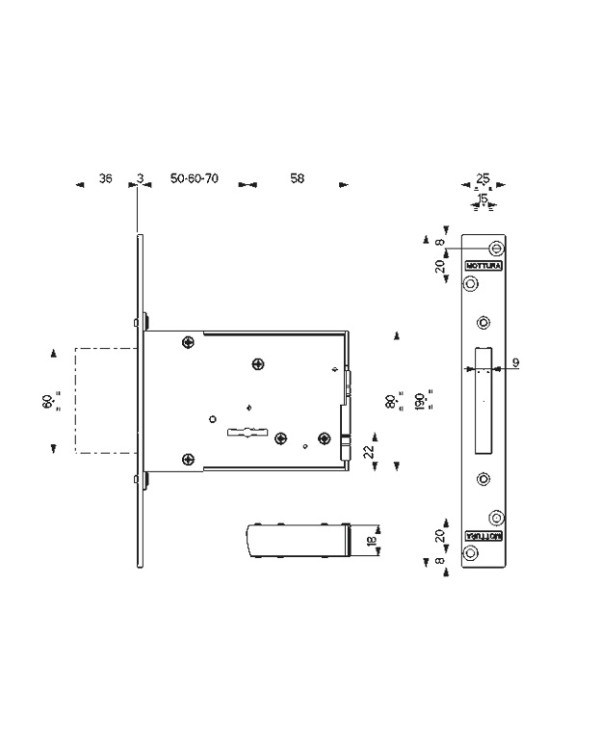 MOTTURA SERRATURA LATERALE FASCIA DM MM 60