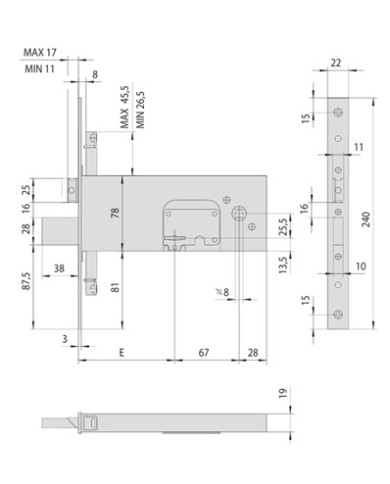 CISA SERRATURA FASCIA TRIPLICE DM E100 ART 57357