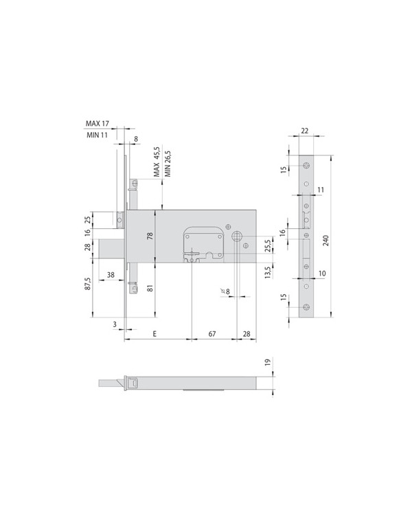CISA SERRATURA FASCIA TRIPLICE DM E100 ART 57357