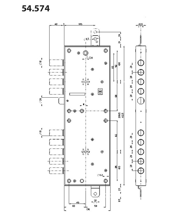 MOTTURA SERRATURA DOPPIA DM E63 I28 ART 54574