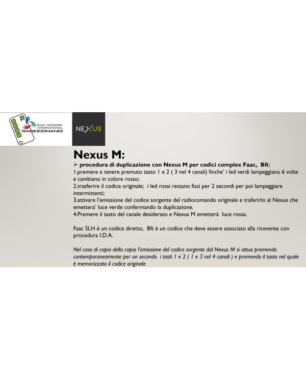 NEXUS M RADIOCOMANDO RESIDENZIALE CNF 10