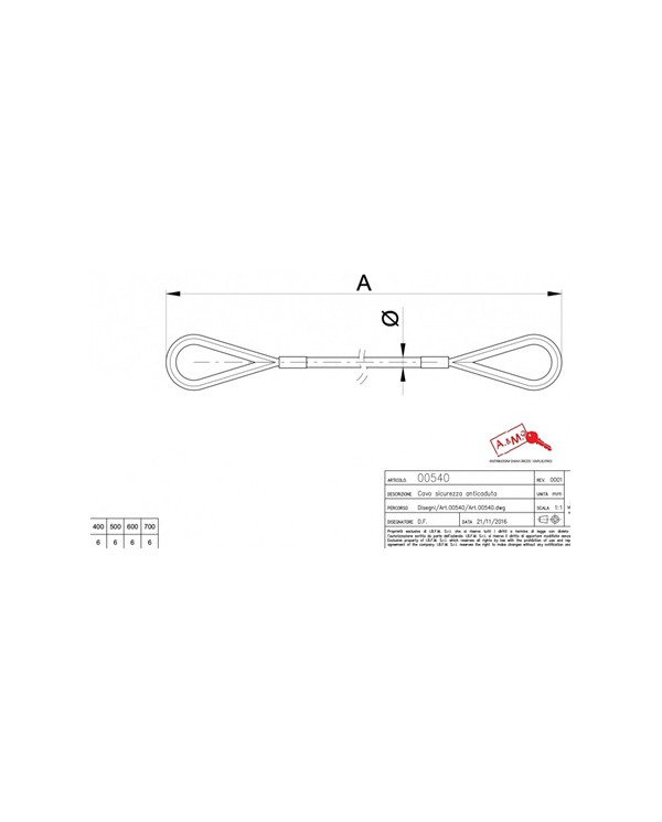 IBFM CAVO SICUREZZA ANTICADUTA 600 MM DA 6 MM
